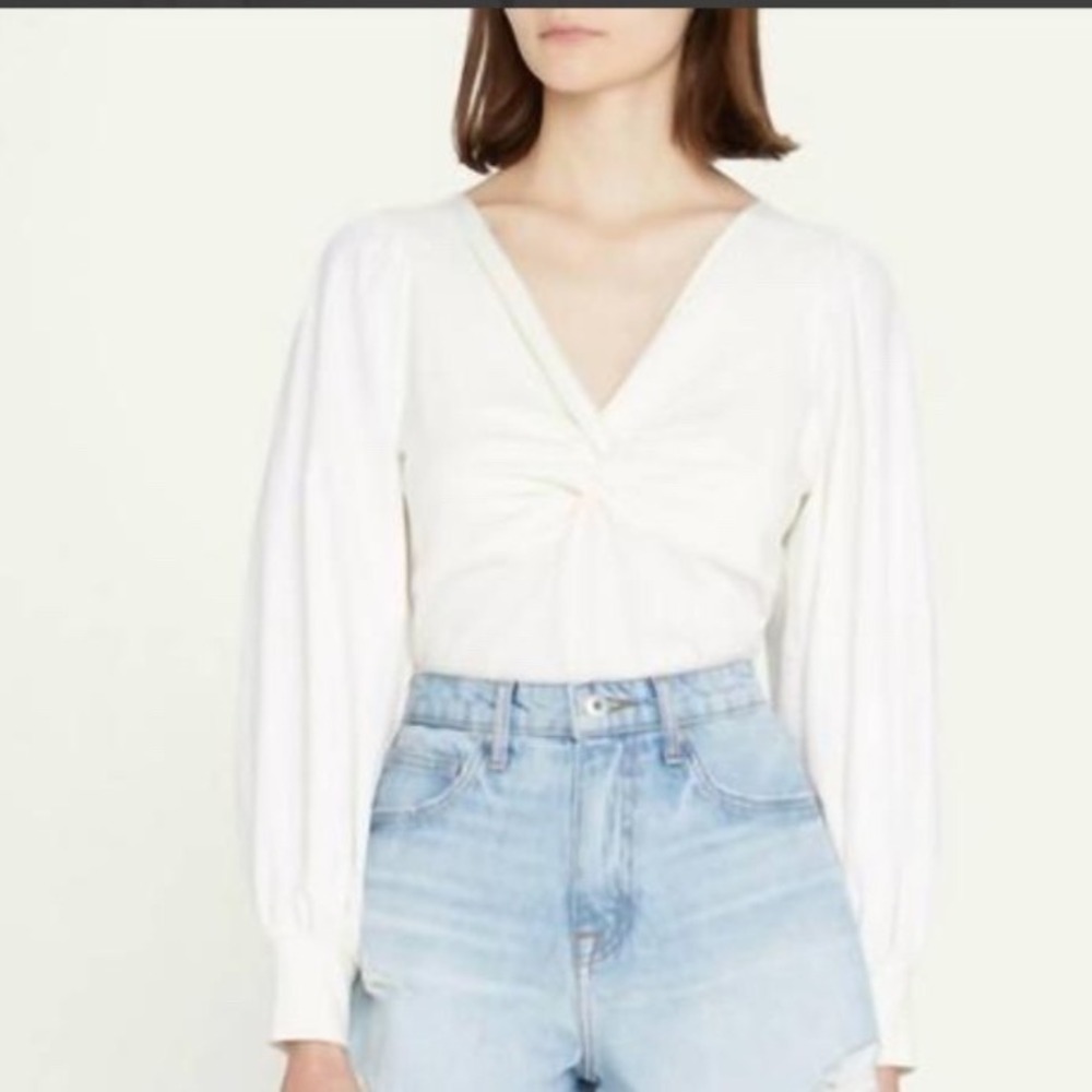 Jonathan Simkhai womena Hanna twist front white balloon long sleeve top large